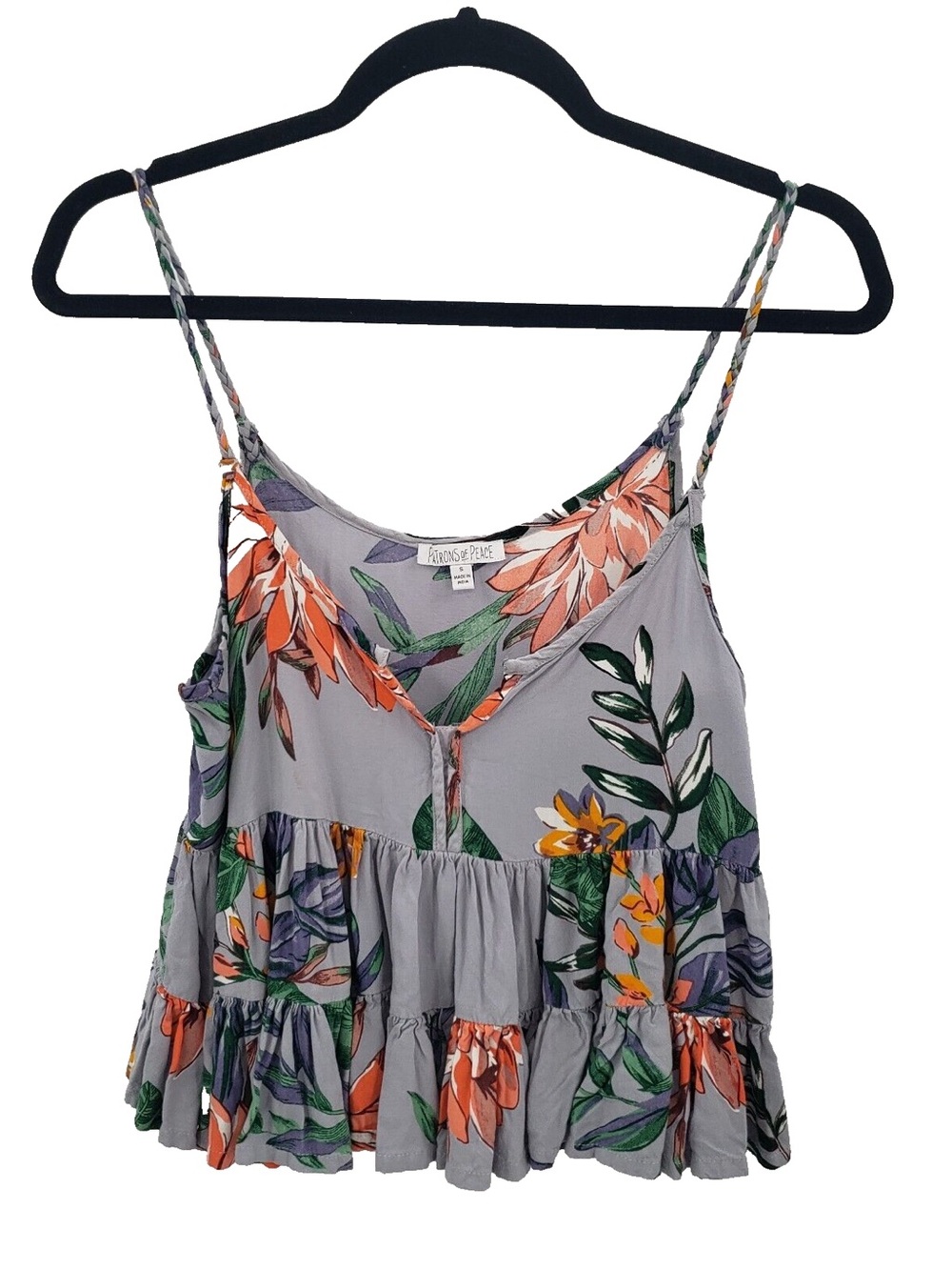 Patrons of Peace Gray Floral Ruffle Crop Camisole - Picture 2 of 3